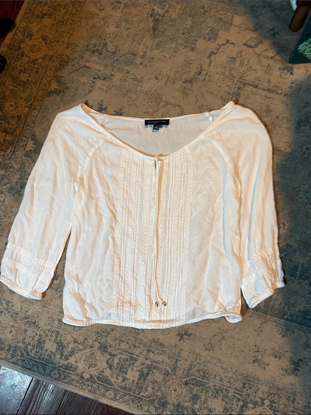 Jones New York Cream Peasant Blouse with Pintuck Front